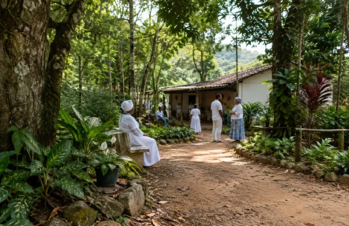 Terreiro de Umbanda em meio à área verde, associado à preservação ambiental e à memória cultural.